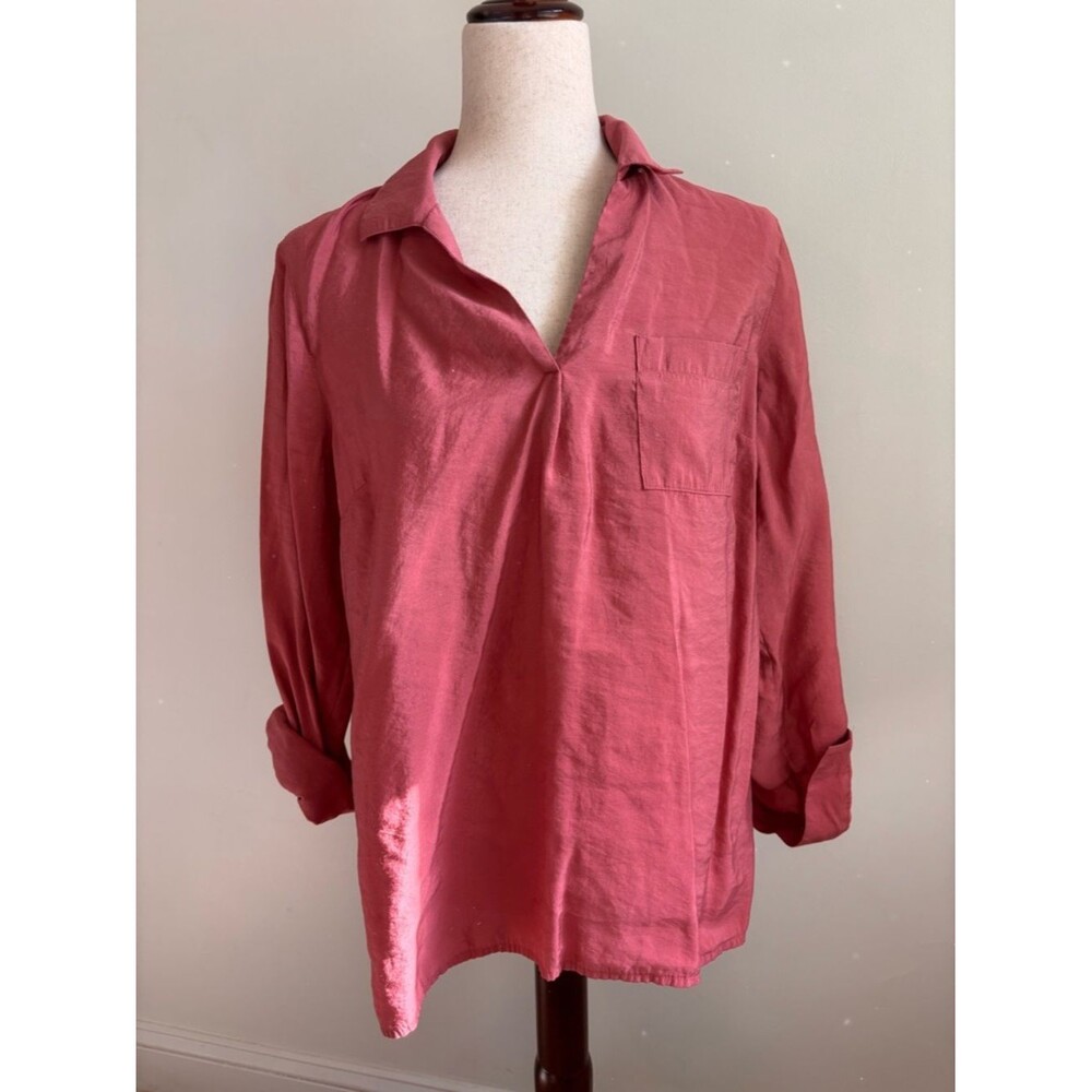 J Jill Oversized Modal Blend Tunic Roll Tab Sleeves Collared